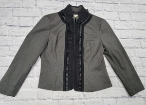 Coldwater Creek Grey Ponte Knit Jacket Blazer Jacket Victorian Lace Ruffle P 14 - Picture 1 of 11
