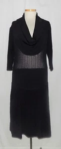 Catherine Malandrino Black Pointelle-Crochet Knit Cowl Neck Fit & Flare Dress L - Picture 1 of 7
