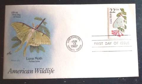 LUNA MOTH AMERICAN WILDLIFE 1987  ARTCRAFT  CACHET  FDC VF UNADDR Cover