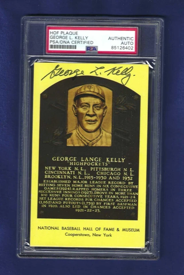 George Kelly New York Giants Baseball Autographed HOF Plaque Postcard PSA SLAB - Image 1 of 1