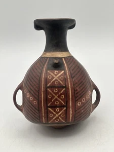 Cultura Inca Cuzco Bottiglia Ceramica Urpu Vaso con Manici in Corda Aryballo - Foto 1 di 24