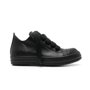Size 11 Rick Owens Ramones Jumbo Laces Low Top Sneakers Black On Black - Picture 1 of 7