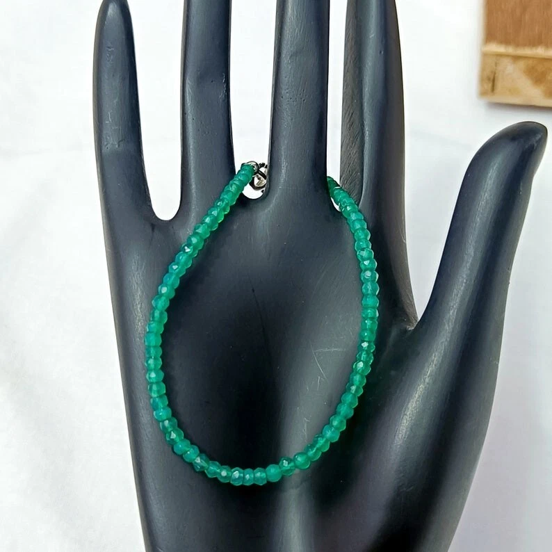 Pulsera de mujer Rondelle facetada de ónix verde natural 3-4 mm A++ cuentas de piedras preciosas 6-8" Foto 1 de 1