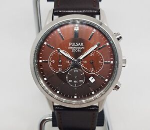 Pulsar Mens Chronograph Sports Watch VD53-X220 Quartz S/Steel Brown New Battery