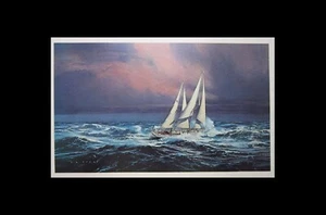 Carl Evers Lonely Sea & Sky Sailing Yatch Marine Nautical Ships 11x9" Art Print - Picture 1 of 5