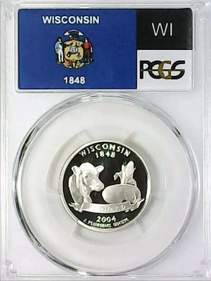 ✅ 2004-S Wisconsin 90% SILVER Washington Quarter ~PCGS PR69DCAM State Flag Label - Image 1 of 2