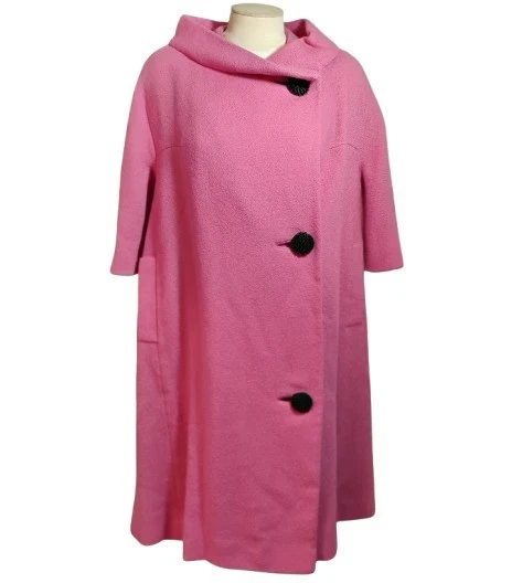 Abrigo Columpio Vintage Años 60 Mujer L Rosa Chicle Manga 3/4 Jackie O Mod Talla Grande Foto 1 de 4