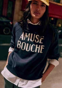 Sezane Sweatshirt XL Amuse Bouche Navy Cotton Crew Lounging French Girl Chic VGC - Picture 1 of 13