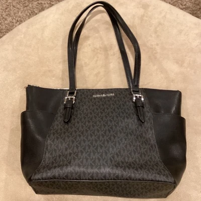 Michael Kors Charlotte Large Saffiano Leather Top Zip Tote Bag, Black and gray - Image 1 of 4