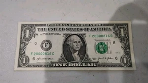 (2000 Aug, 16) Birthday/Anniversary Note $1 One Dollar Bill Fancy Serial Number - Picture 1 of 2