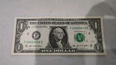(2000 Aug, 16) Birthday/Anniversary Note $1 One Dollar Bill Fancy Serial Number - Image 1 of 2