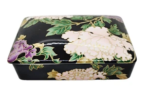 Fitz and Floyd Vintage Cloisonne Pfingstrose geteilte Karte/Schmuck Porzellan 6"X4" Box - Bild 1 von 5
