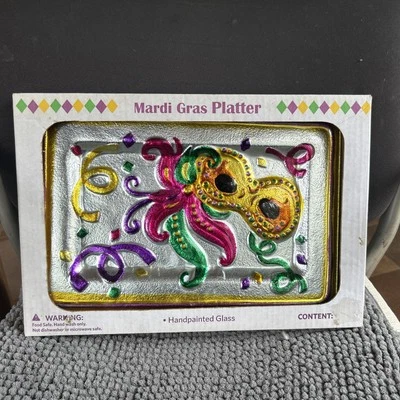 Sam's Handpainted Glass Serving 14 Inch Mardi Gras Platter - Image 1 of 3