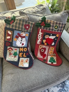 Set 2 calze vintage Artmark impreziosite grandi patchwork vacanze Natale - Foto 1 di 12