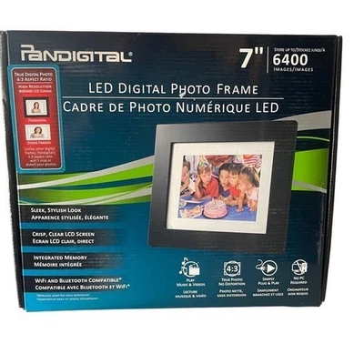 PanDigital 7" LED Digital Photo Frame 6400 Images White Charcoal Mats New Open B - Image 1 of 4