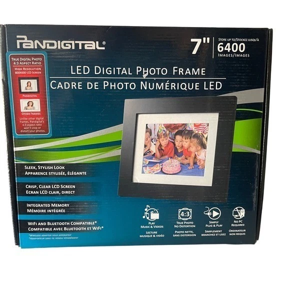 PanDigital 7" LED Digital Photo Frame 6400 Images White Charcoal Mats New Open B - Image 1 of 4