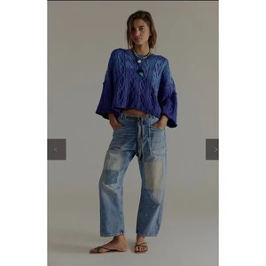 Free People Moxie Low Slung Pull On Barrel Jeans Blue Patch - Größe 28 - Bild 1 von 8
