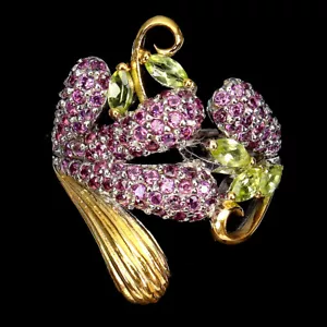 Summer 925 Silver Ring Marquise Peridot Rhodolite Garnet Gemstone Size 9 - Picture 1 of 9
