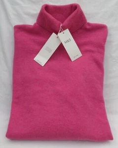 LADIES MARKS & SPENCER MED PINK POLO NECK AIR YARN LONG SLEEVE JUMPER SIZE XL - Picture 1 of 8