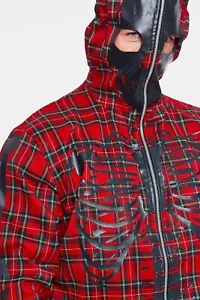 JAWBREAKER mens full zip over face hoodie red black tartan plaid L skeleton goth - Picture 1 of 6
