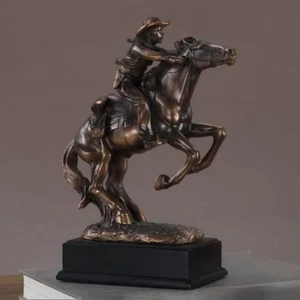 Bronze Sculpture Western Cowboy Rider Horse Figurine Art Statue Room Collect - Picture 1 of 12