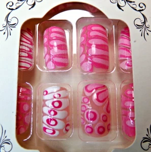 Beautiful Nails Pink & White Abstract glue on Medium - Picture 1 of 2