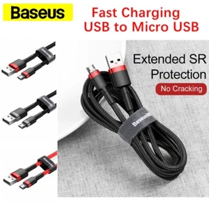 Micro USB Phone Cable Baseus Fast Charging Data Sync USB 1M 2M 3M Red & Black - Picture 1 of 34
