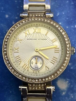 Adrienne Vittadini Womans Gold Rhinestone Brown Marbled Watch - Image 1 of 4