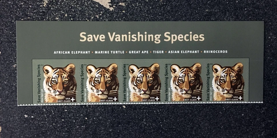 2011USA #B4 Forever Save Vanishing Species Tiger Semipostal - Header Strip of 5 - Image 1 of 1