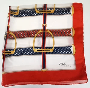 Vintage Lilly of Italy Schal weiß marine rot gold Dekoschal Reitsport Schnalle - Bild 1 von 9