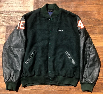 Chaqueta Universitaria de Cuero de Lana Holloway Acolchada Fútbol Verde XXL De Colección Para Hombres Foto 1 de 4