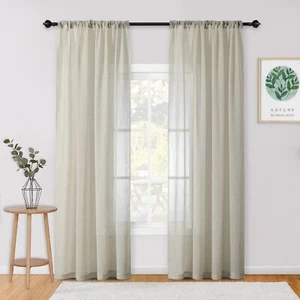MYSKY HOME Crushed Voile Sheer Curtains for Living Room Rod Pocket Window Treatm - Picture 1 of 4