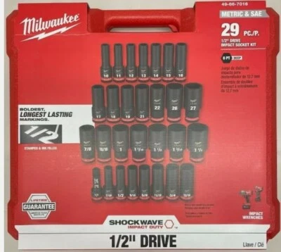 Milwaukee 1/2 Dr Impact Socket Set Shockwave Metric & SAE 29 piece 49-66-7016 - Image 1 of 2