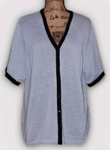 RUSS Donna - Cardigan azzurro chiaro con bordo navy manica corta - Taglia 2X (18W/20W) - Foto 1 di 3