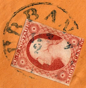 #11A - 3¢ 1851-1857 12L5L grün "URABANA JAN 2x IL" CDS, Nicholasville KY '56 - Bild 1 von 2