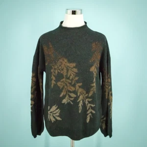 Garnet Hill Gr. XS grau bronze metallic schimmernde Blumen Merinowolle Pullover - Bild 1 von 6