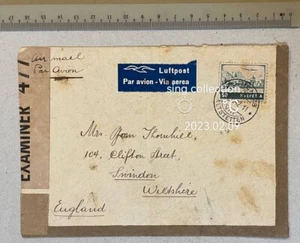 1942 Switzerland airmail cover to England 50c war censor label - Picture 1 of 3