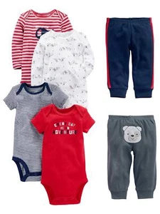 Baby Boys' 6-Piece Bodysuits Short and Long Sleeve and Pants Set Multicolor/B... - Picture 1 of 5