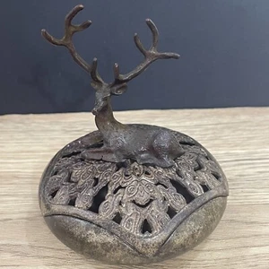 3.34" Old Chinese Copper hollow out auspicious clouds Sika deer Incense Burners - Picture 1 of 6