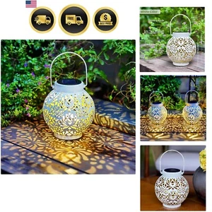 Outdoor Solar Lantern Lights Set of 2 Metal LED Garden Patio Decor - Picture 1 of 10