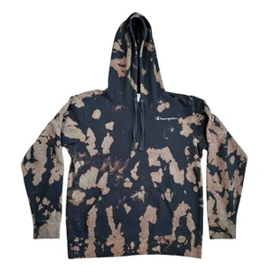 Champion Tie Dye Bleach Black Hoodie Sweatshirt Men's Medium - Picture 1 of 11
