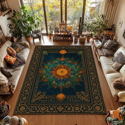 Alfombra de área lavable Mandala Art antideslizante diseño de flores con patrón de mandala 3D Foto 1 de 3