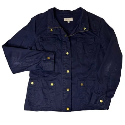 Chaqueta utilitaria Talbots azul marino botones dorados abrigo caqui cremallera frontal mujer talla 14 Foto 1 de 4