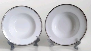 2 (TWO) ROYAL DOULTON BONE CHINA PLATINUM CONCORD H5049 RIMMED SOUP BOWLS 20.5cm - Picture 1 of 11