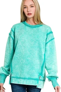 Sudadera polar Zenana lavado ácido costura expuesta - Imagen 1 de 4