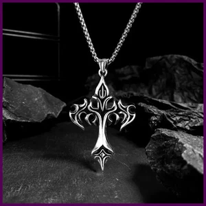 Collana Ciondolo Croce Fiamma Hip Hop Acciaio Inox Gioielli Minimalisti Uomo - Foto 1 di 24