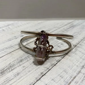 vintage Sterling Silver & Amethyst Cuff bracelet, Crystal, Stunning, Estate - Picture 1 of 10