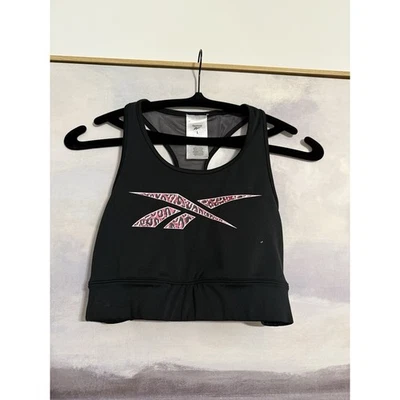 Sujetador deportivo Reebok malla espalda deportiva negro/rosa logotipo bajo impacto para mujer grande Foto 1 de 4