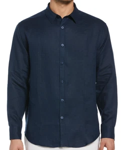 Cubavera Men's Solid Linen Sport Shirt Dress Blues Navy Button Down Size 4XLT - Picture 1 of 4