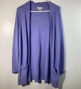 Womens Appleseeds Linen Blend Open Cardigan Blue 1X Linen Cotton Pockets - Picture 1 of 9